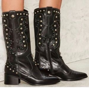 Nasty Gal black leather studded boot